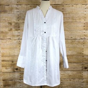 White tunic collared tuxedo shirt